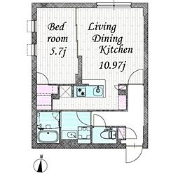 クアドール高円寺 2階1LDKの間取り
