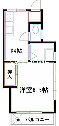 脇田ハイム 1階1Kの間取り