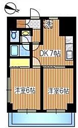 JR中央本線 中野駅 徒歩10分の賃貸マンション 5階2DKの間取り