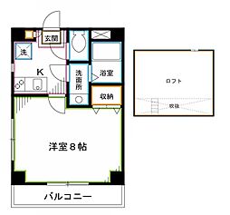 シャンボール中野 4階1Kの間取り