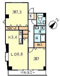 クレールなべよこ 2LDKの間取図画像