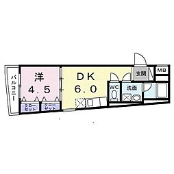 bluepalette新宿中落合 1DKの間取図画像