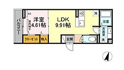 エクセリア若宮 1LDKの間取図画像