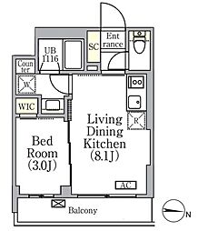 イプセ中野3丁目 1LDKの間取図画像
