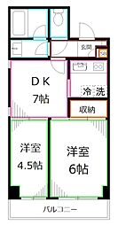 ヴィラサンヴェール西田 2DKの間取図画像