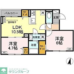 セレスティア若宮 2LDKの間取図画像