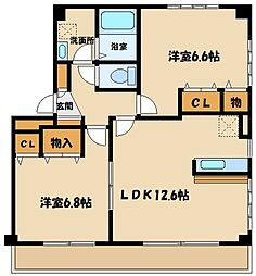 ドエルモトハシ・クレール 2LDKの間取図画像