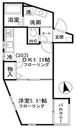 ヌーヴォープリエール 1DKの間取図画像