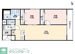 朝霞市幸町3丁目アパート 2LDKの間取図画像