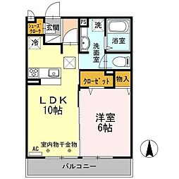 サン・ヴェールB 1LDKの間取図画像