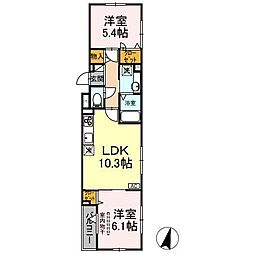 西武新宿線 田無駅 徒歩16分の賃貸アパート 3階2LDKの間取り