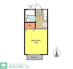 西武多摩川線 武蔵境駅 徒歩16分の賃貸マンション 2階1Kの間取り
