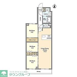 西武池袋線 中村橋駅 徒歩7分の賃貸マンション 2階3LDKの間取り