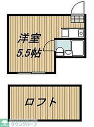 西武新宿線 花小金井駅 徒歩14分の賃貸アパート 1階ワンルームの間取り