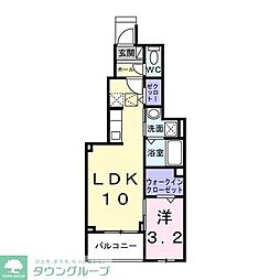 西武新宿線 花小金井駅 徒歩30分の賃貸アパート 1階1LDKの間取り