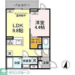 西武新宿線 野方駅 徒歩7分の賃貸アパート 2階1LDKの間取り