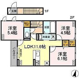 西武新宿線 上石神井駅 徒歩20分の賃貸アパート 2階3LDKの間取り