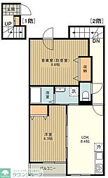 西武新宿線 花小金井駅 徒歩12分の賃貸アパート 2階2DKの間取り