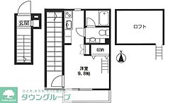 西武新宿線 東伏見駅 徒歩10分の賃貸アパート 2階ワンルームの間取り