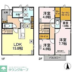 西武池袋線 練馬駅 徒歩19分の賃貸一戸建て 2階3LDKの間取り