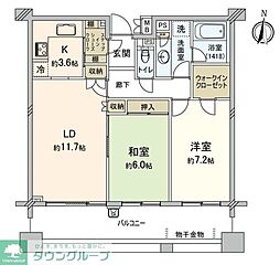 武蔵野フィールド・レジデンス 4階2LDKの間取り