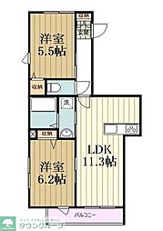 西武新宿線 井荻駅 徒歩21分の賃貸マンション 3階2LDKの間取り