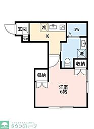 西武新宿線 野方駅 徒歩5分の賃貸アパート 1階1Kの間取り