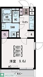 西武新宿線 花小金井駅 徒歩13分の賃貸マンション 3階1Kの間取り