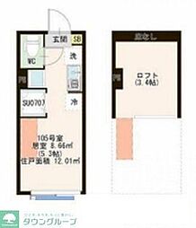 西武池袋線 富士見台駅 徒歩9分の賃貸アパート 2階ワンルームの間取り