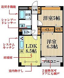 フォレスト壱番館 2DKの間取図画像