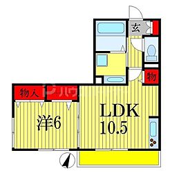 JR武蔵野線 船橋法典駅 徒歩8分の賃貸アパート 1階1LDKの間取り