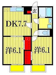 JR総武線 本八幡駅 バス15分 貝塚入口下車 徒歩8分の賃貸アパート 2階2DKの間取り