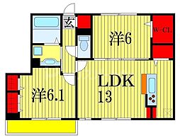東京メトロ東西線 原木中山駅 徒歩5分の賃貸アパート 1階2LDKの間取り