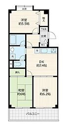 北総鉄道 矢切駅 徒歩6分の賃貸マンション 5階3DKの間取り
