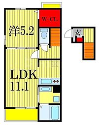 JR武蔵野線 船橋法典駅 徒歩13分の賃貸アパート 2階1LDKの間取り