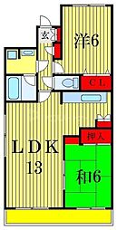JR総武本線 市川駅 徒歩13分の賃貸マンション 1階2LDKの間取り