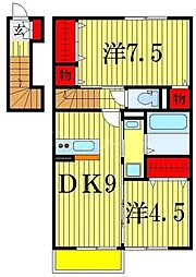京成本線 市川真間駅 徒歩17分の賃貸アパート 2階2DKの間取り
