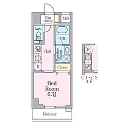 都営新宿線 瑞江駅 徒歩5分の賃貸マンション 4階1Kの間取り