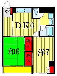 JR総武本線 市川駅 徒歩15分の賃貸マンション 5階2DKの間取り