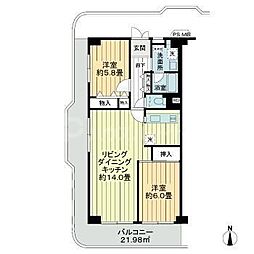 JR総武線 新小岩駅 徒歩11分の賃貸マンション 3階2LDKの間取り
