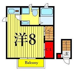 タウンカテッジ鹿骨 2階ワンルームの間取り