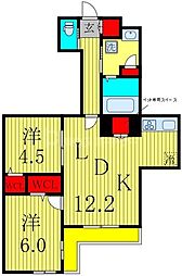 JR総武線 下総中山駅 徒歩9分の賃貸マンション 2階2LDKの間取り