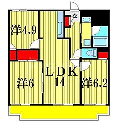 JR武蔵野線 船橋法典駅 徒歩7分の賃貸マンション 2階3LDKの間取り