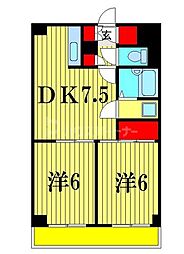 JR総武線 下総中山駅 徒歩14分の賃貸マンション 3階2DKの間取り