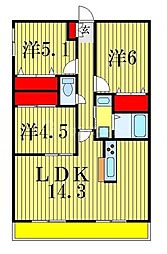 クレール和泉 2LDKの間取図画像