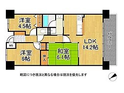 シャルマンフジ中百舌鳥パームスイート 3LDKの間取図画像