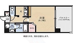 ルービンス観音3 2階1Kの間取り