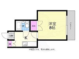 広島電鉄1系統 御幸橋駅 徒歩6分の賃貸マンション 2階1Kの間取り