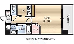 ルービンス観音3 3階1Kの間取り