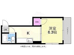 古葉ビル 3階1Kの間取り